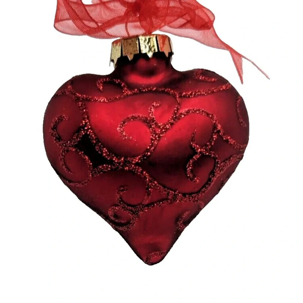 Red Heart Shaped Ornament with Elegant‎ Glitter Design